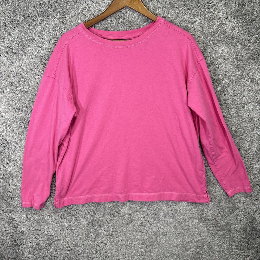Old Navy Long Sleeve Boxy Top Pink T Shirt Large 100% Cotton Causal